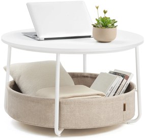 VASAGLE kerek dohányzóasztal tárolóval, matt fehér és kamelbarna színben