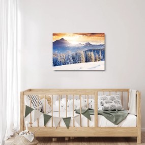 Üveg kép - Hegyi táj télen (70x50 cm)