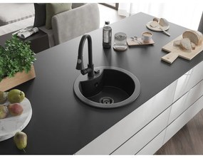 Mexen Diego, 1 kamrás gránit mosogató 488x488x167 mm és Elia mosogató csaptelep, fekete-ezüst metál, 6512-73-670101-70-B