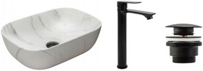 készlet Pultos mosdó Belinda marble matt + Fürdőszobai csaptelep Mayson black matt + Dugó black matt