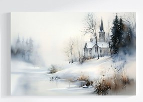 Vászonkép Canvas Tájkép Tél Hó Jég Fagy Folyó Templom 120x80