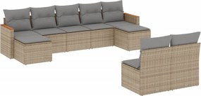 vidaXL 9 részes bézs polyrattan kerti ülőgarnitúra párnákkal