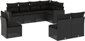 vidaXL 8 részes fekete polyrattan kerti ülőgarnitúra párnákkal