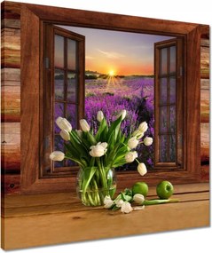 Vászonkép 50x50 Rönkfal Virágok