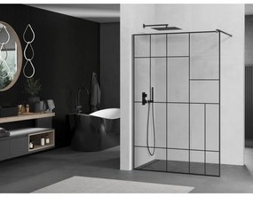 Mexen Kioto, Walk-In zuhany paraván 70 x 200 cm, 8 mm átlátszó üveg fekete mintás, grafit profil, 800-070-101-95-78