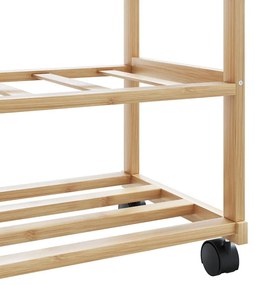 bambusz ruhaállvány polcokkal és kerekekkel 100x38x175,5 cm