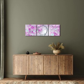 Virágok képe egy ezüst törzsön - absztrakt (órával) (90x30 cm)