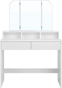 Fésülködőasztal, sminkasztal tükörrel fiókokkal, fehér 100x40x142cm