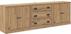 vidaXL Oldalszekrények 3 pcs Artisan tölgy 70 x 35,5 x 67,5 cm Faanyag
