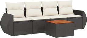 vidaXL 5 részes fekete polyrattan kerti kanapészett párnákkal