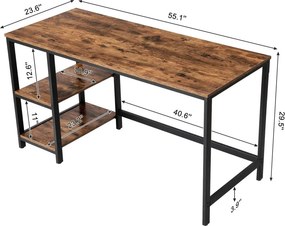 Íróasztal polcokkal, rusztikus barna 140x60x75cm