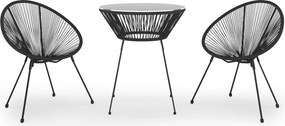 vidaXL 3 részes fekete PVC rattan kültéri étkezőgarnitúra