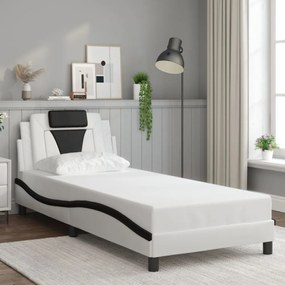 fehér és fekete műbőr ágykeret LED-világítással 90x190 cm