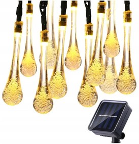 Napelemes kerti dekor csepp, 20 LED-es fényfüzér, 4,5 m, meleg fehér, 8 világítási móddal