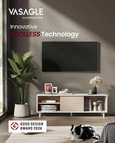 VASAGLE TV-állvány szerszámmentes összeszereléssel (akár 60" TV-hez), 140 x 39 x 45 cm, fehér