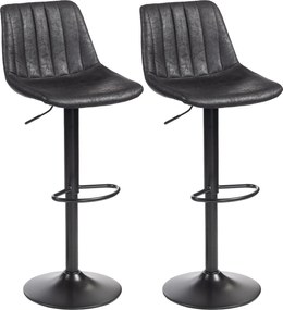 HOMCOM Bar Stools 2-Pack, Padded Metal Frame Bar Chairs with Backrest, Height-Adjustable Kitchen Stools with Footrest, 360° Swivel, Counter Stools for