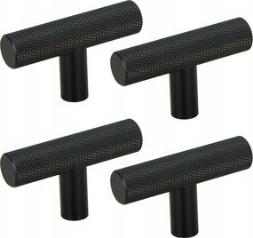 4 db Bútorfogantyú bordázott fém fekete szekrény- és fiókgomb