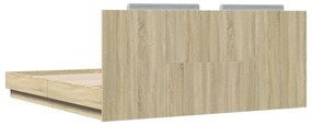 sonoma tölgy színű ágykeret fejtámlával és LED-ekkel 200x200 cm