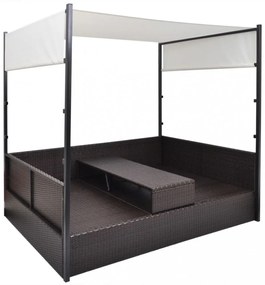 barna polyrattan napellenzős kerti ágy 190 x 130 cm