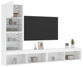 4 darab fehér szerelt fa fali TV-bútor LED-del