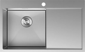 Mexen Exar rozsdamentes acél mosogatótálca 1 rekesszel, bal oldali csepegtető, 780 x 480 mm, inox - 6433781010L-01