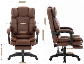 HC-1031 ergonomikus irodai szék öko-bőrből, lábtartóval - barna színben