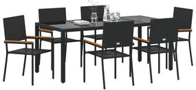 Kert étkező szett 7 pcs Fekete 190 x 90 x 75 cm polirattan