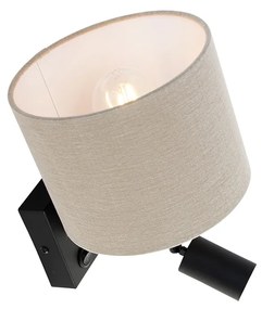 Fali lámpa fekete olvasólámpával és 18 cm-es világosbarna árnyékolóval - Brescia