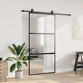 fekete edzett üveg tolóajtó fémszerelék szettel 102,5x205 cm