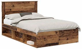 vidaXL Ágykeret matracmal fiókkal Öreg fa 135 x 190 cm Tömör fenyőfa