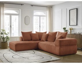 Terrakotta színű zsenília sarokkanapé (bal oldali-L alakú) Whesley – Bobochic Paris