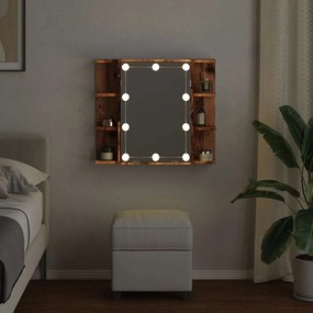 antik fa tükrös szekrény LED-ekkel 70 x 16,5 x 60 cm