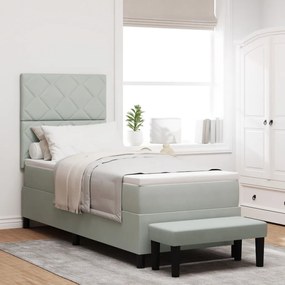 Box Spring Ágy Matraccal és Pad világosszürke 80x200 cm Bársony