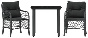 3 részes fekete polyrattan bisztrógarnitúra párnával