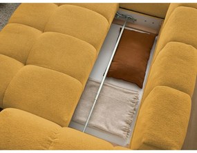 Mustársárga zsenília kinyitható-tárolóhelyes sarokkanapé (bal oldali-L alakú) Everest – Bobochic Paris