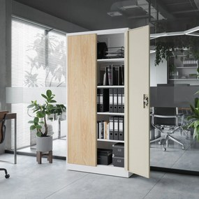 Fém iratszekrény JAN, 900 x 1850 x 400 mm, Eco Design: fehér/ sonoma tölgy