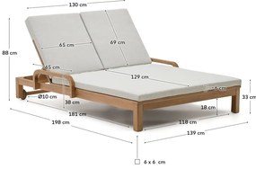 Fehér-natúr színű kétszemélyes tömörfa kerti napozóágy Sonsaura – Kave Home