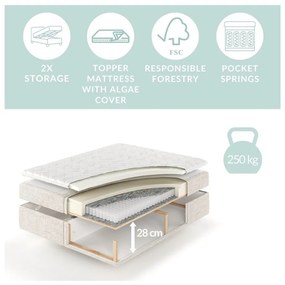Krémszínű ágyneműtartós boxspring ágy 180x200 cm Monpelli – Maison de Rêve