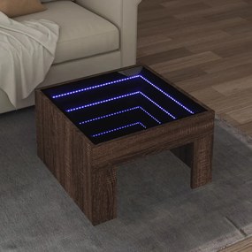 Barna tölgy végtelen hatású LED-es dohányzóasztal 50x50x30 cm