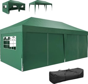 Outsunny pavilon kb. 590×295 cm összecsukható pop-up sátor ablakkal és levehető oldalfalakkal, UV-védelem, sötétzöld | Aosom
