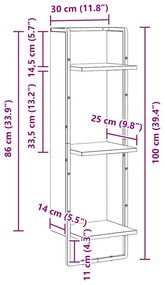 vidaXL Falpolc polcokkal Artisan tölgy 30 x 25 x 100 cm Faanyag
