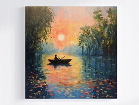 Vászonkép Canvas Tájkép Tó Víz Csónak Napnyugta 40x40