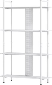 HOMCOM 4-Rétegű Polcos Könyvespolc Lyukacsos Panellel és Fém Vázszerkezettel - Keskeny Polc Nappaliba, Tanulmányba, Hálószobába, Irodába - Fehér | Aos