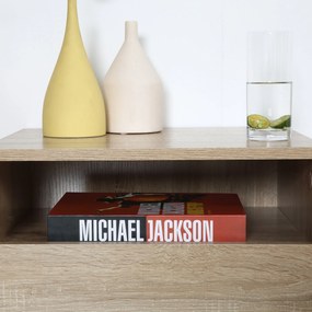 HOMCOM 2 db Fali Ágyoldali Asztal Szett - 2 db Éjjeli Szekrény - Fiókos, Polcos, Asztallap - Forgácslap Könnyű tölgy Színben | Aosom