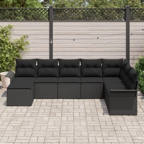 8 darabos kert kanapé szett párnákkal fekete poli rattan