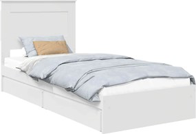vidaXL Tárolós Ágy fejtámlával fiókkal Fehér 75 x 190 cm Faanyag