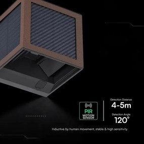 LED napelemes fali lámpa érzékelővel LED/9W/3,7V 3000/4000/6000K IP65 2600mAh barna