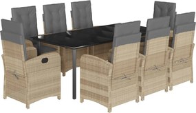 vidaXL 9 részes vegyes bézs polyrattan kerti étkezőgarnitúra párnákkal