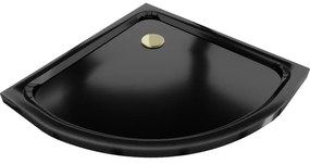 Mexen SLIM - Negyedkör alakú zuhanytálca 90x90x5cm + arany szifon, fekete, 41709090G