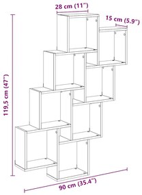 antik fa színű szerelt fa fali kocka polcok 90x15x119,5 cm